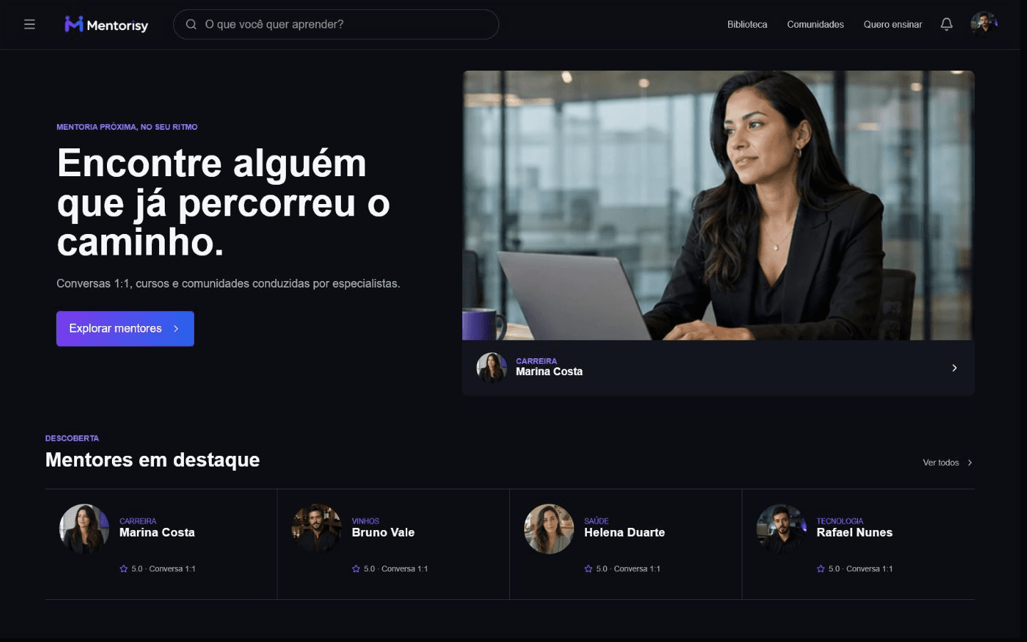 Tela principal da Mentorisy